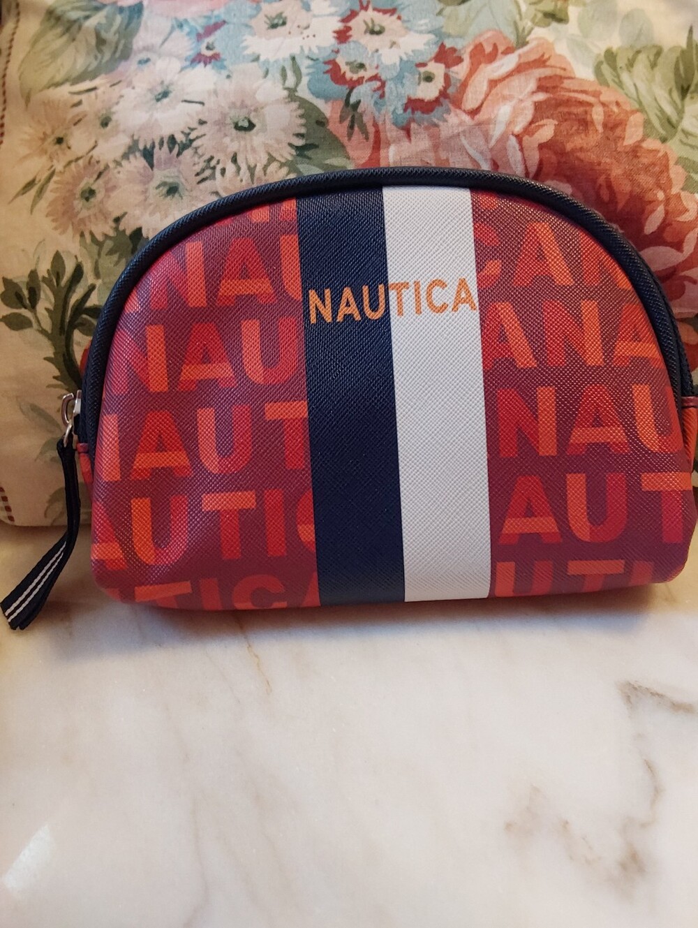 NWOT Nautica Red, White And Blue Cosmetic Case, Small Vinyl Pouch